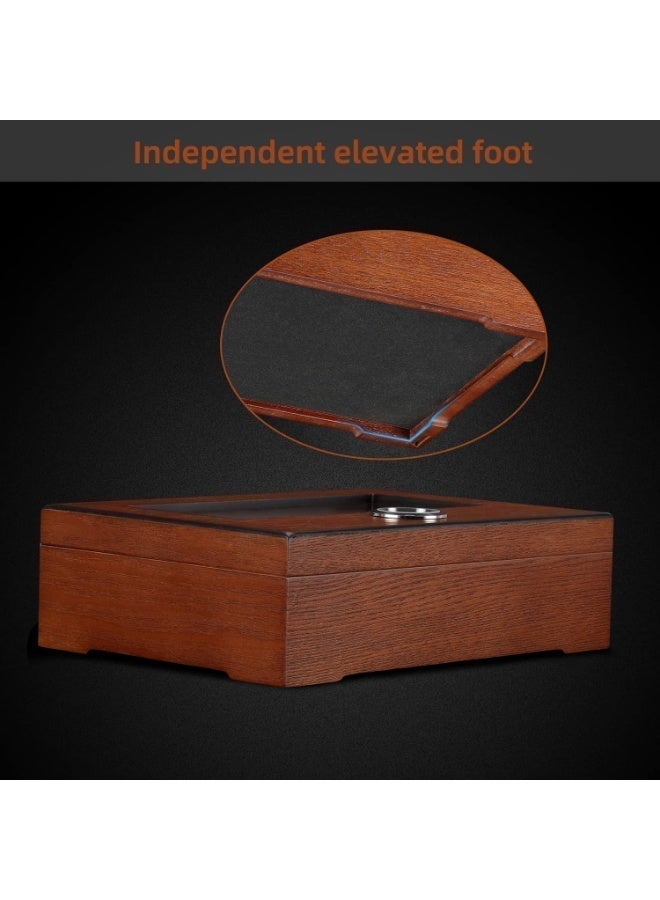 صندوق سيجار بزجاج علوي مع مقياس رطوبة ومرطب وفاصل، صندوق تخزين من خشب الأرز المكتبي يتسع لـ20-30 سيجار - Image 2